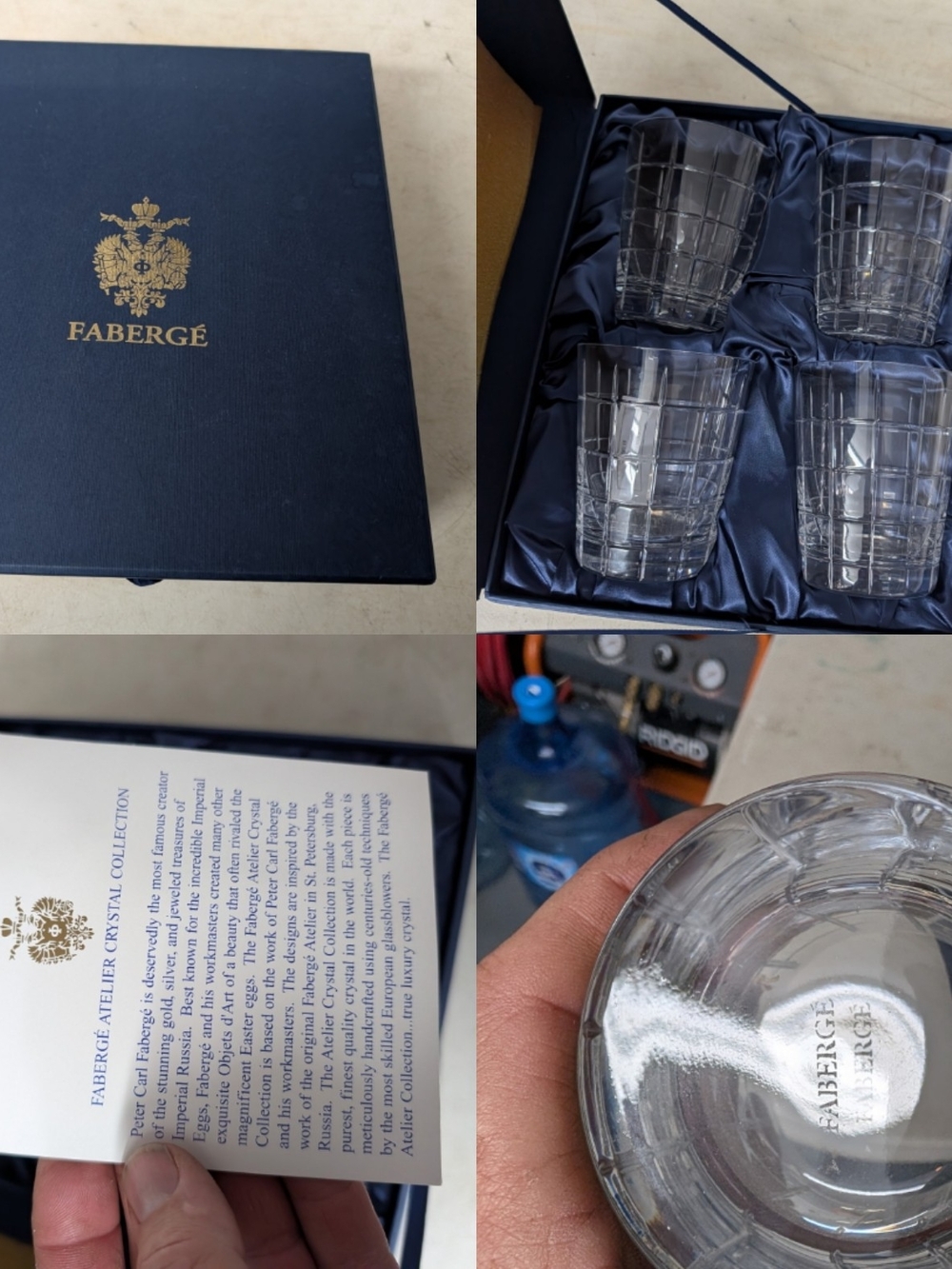 Fabergé Clear Crystal Tumbler Glasses Set in Navy Box